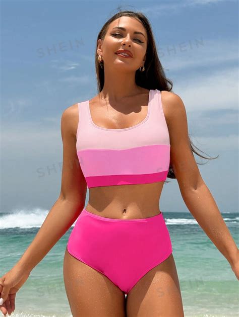 Shein Swim Sprty Ensemble De Bikini Femme Sexy En Blocs De Couleurs