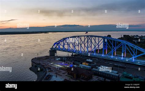 bridge museum . Span of the the historic railway bridge across the Amur ...