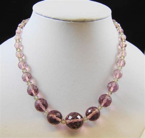 Purple Czech Cut Crystal Bead Necklace Gem