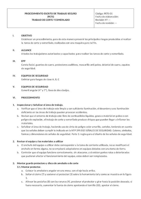 DOCX Procedimiento Escrito De Trabajo Seguro Corte Y Esmerilado