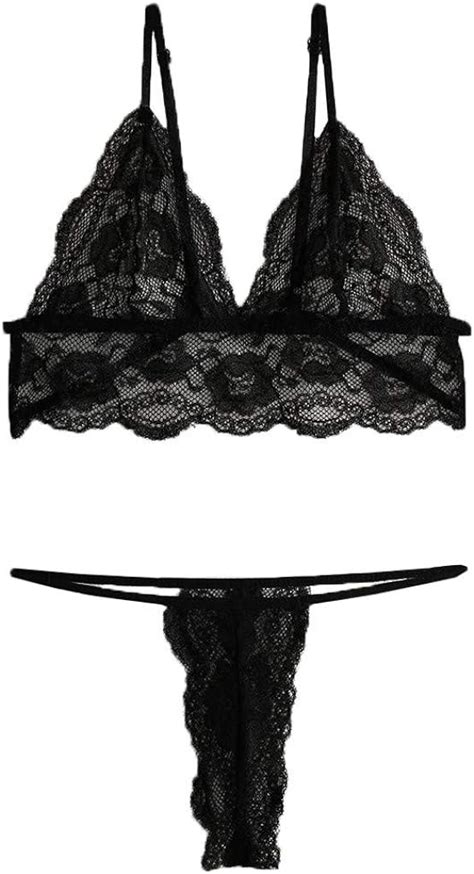 New Plus Size Lace Lingerie For Women Bra Thong Underwear Set Black