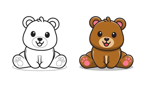 Lindo Oso Está Sentado Dibujos Animados Para Colorear Vector Premium