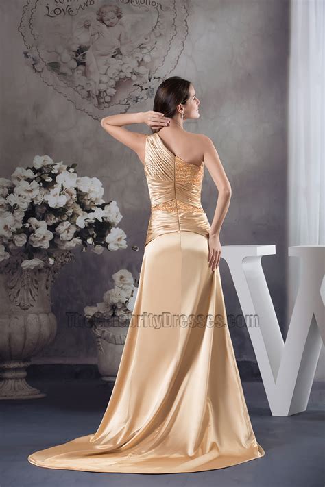 Sexy Gold One Shoulder Evening Gown Prom Military Ball Dresses