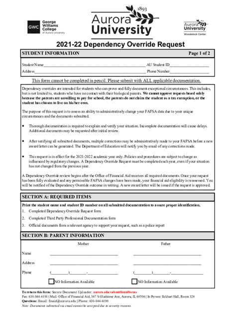 Fillable Online Request For Dependency Override 202122 Fax Email Print