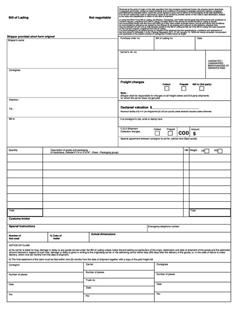 Free Bill Of Lading Forms Templates Template Lab 53760 Hot Sex Picture