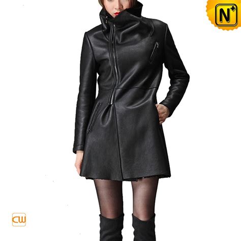 Womens Slim Black Sheepskin Leather Coat Cwmalls