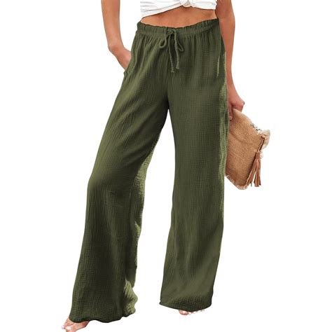 Qcmgmg Linen Pants For Women Linen Pants Women Wide Leg Elastic High