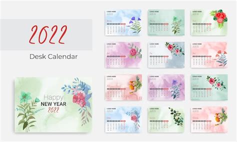 Calendario 2021 En Acuarela Con Hermosas Flores Y Hojas De Acuarela Vector Premium