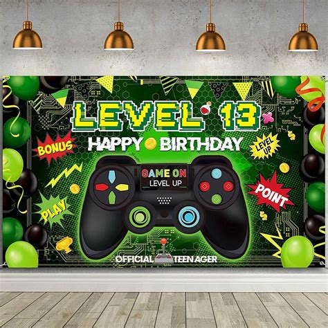 Nível 13 Video Game Happy Birthday Backdrop Banner Level Up Birthday