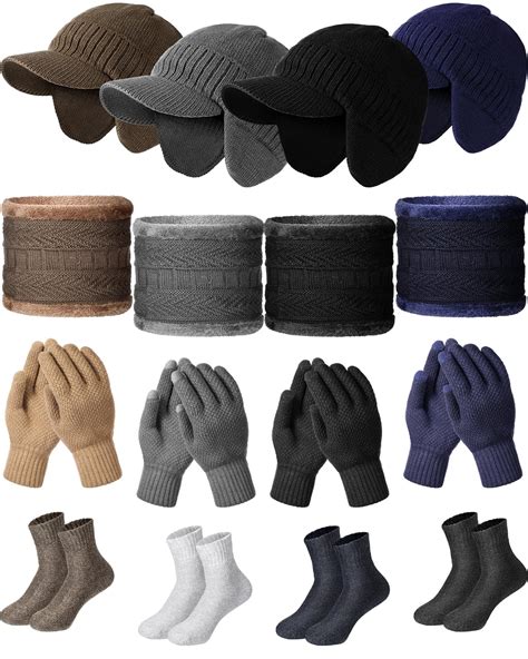 Suhine 16 Pcs Winter Hat Scarf Gloves Sock Set Knit Neck Warmer