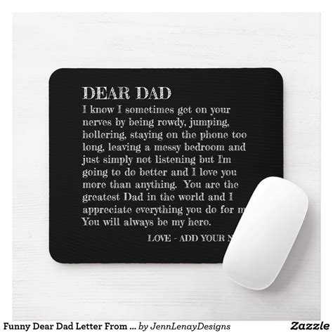 Funny Dear Dad Letter From Daughter Customized Mouse Pad Zazzle