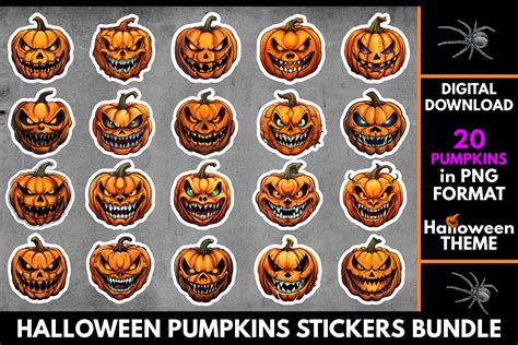 20 Halloween Pumpkins Stickers Bundle Graphic By MMShopArt Creative