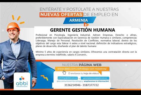 Convocatoria de talento humano Gerente de gestión humana Armenia Abbi