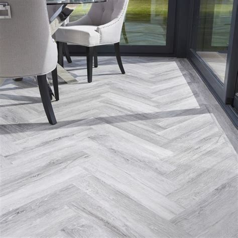 10 Grey Herringbone Vinyl Flooring