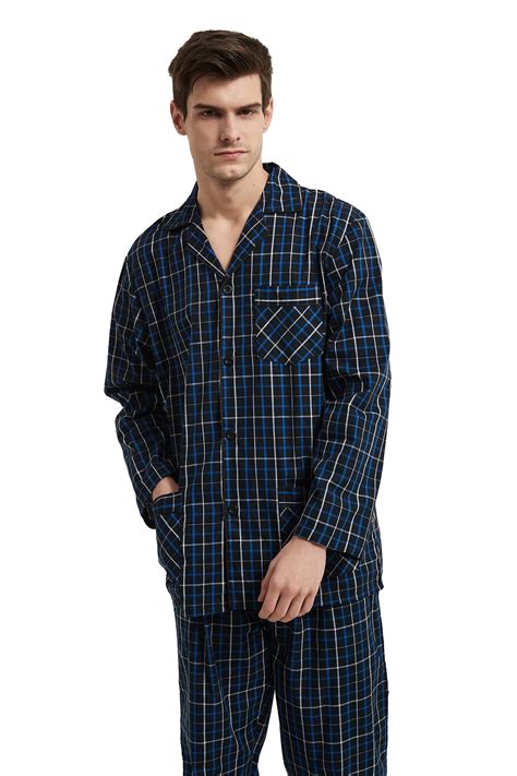 Global Mens Cotton Yarn Notch Collar Pajama Set With Pockets 2 Piece Sizes S To 3xl