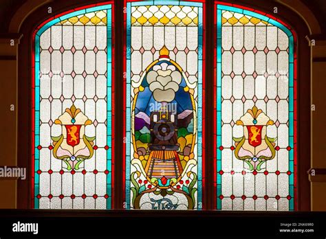 Dunedin New Zealand January 23 2023 Stained Glass Windown Inside Railway Station In