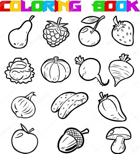 Imagem De Frutas E Legumes Para Imprimir - Frutas e legumes para colorir Vetor de ©Verzhy 60564917