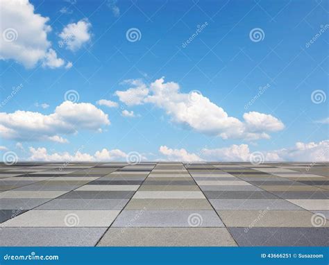 Pavement Floor And Blue Sky With Clouds Stock Image Image Of Lines