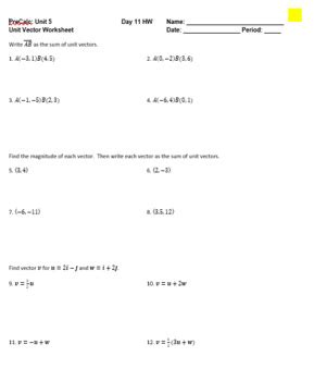 Unit Vectors Guided Notes And HW Answer Key Included By Derrick Burton