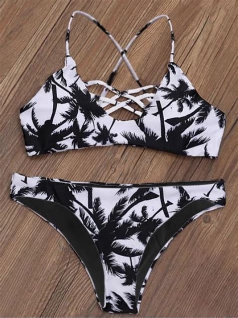 Coconut Palm Print Strappy Bikini Set China Swimsuit And Swimwear Price