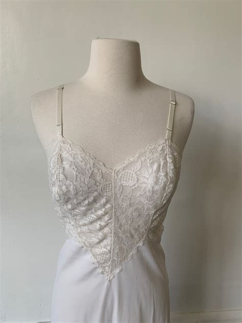 Vintage Vanity Fair White Lace Slip Dress S Whit Gem