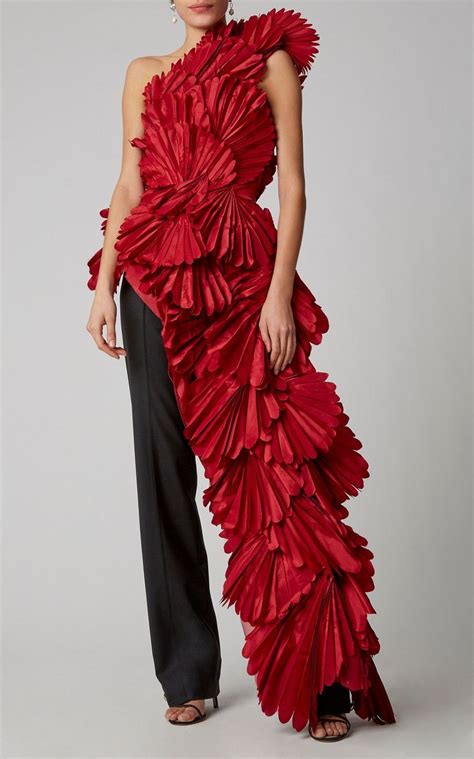 Gathered Asymmetric Silk Satin Top By Oscar De La Renta Moda Operandi