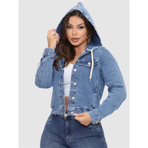 Jaquetas Jeans Com Capuz - Jaqueta Jeans Feminina Regular com Capuz | Shopee Brasil