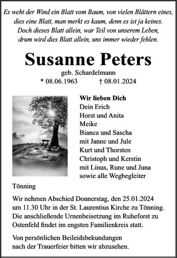 Traueranzeigen Von Susanne Peters Sh Z Trauer