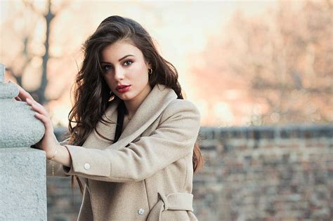 Women S Brown Coat Portrait Brunette Brown Eyes Open Mouth Hd