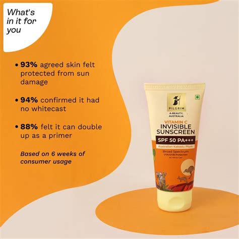 Buy Pilgrim Vitamin C Invisible Sunscreen SPF 50 PA With Australian