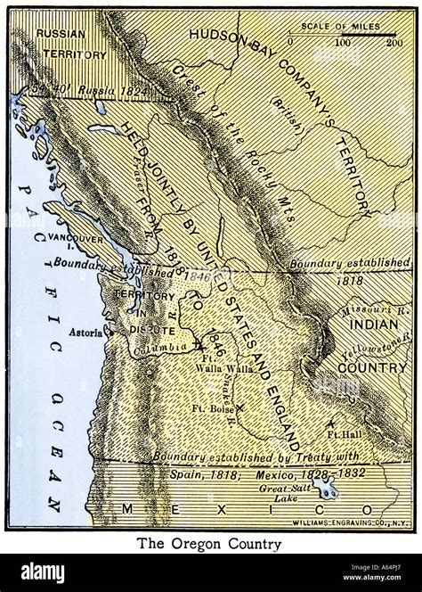 Map of Oregon Territory showing boundary of US with British Canada ...