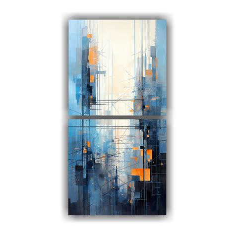 Cuadro Pintura Abstracta Relieve Ciudad En Azul Y Naranja DecoCuadros