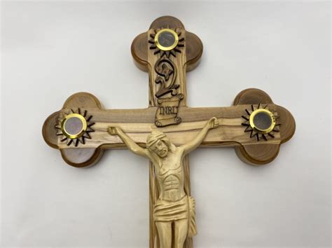 Olive Wood Crucifix With Element From The Holy Land Bethlehem Wood