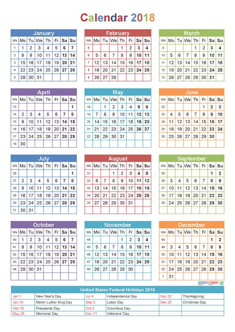 Free Printable calendar 2018 with holidays - Download Free Printable Graphics