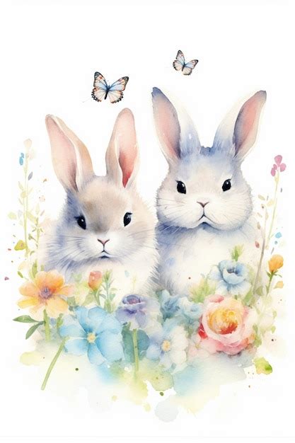 Premium AI Image There Are Two Rabbits Sitting In A Flower Field With