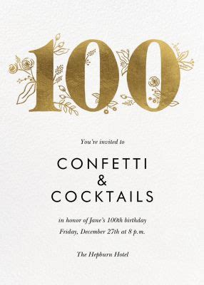 100th Birthday Invitation Templates | Send online instantly | RSVP tracking