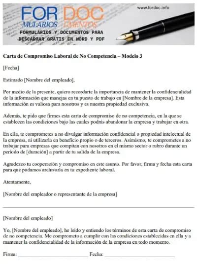 Carta De Compromiso Laboral De No Competencia Word Pdf