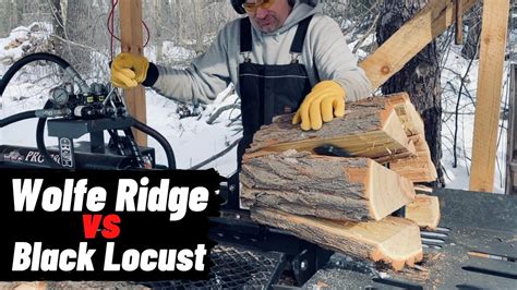 Splitting Black Locust Firewood With WolfeRidgeSplitters 28 Ton Log