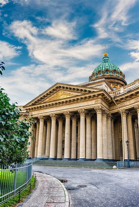 Facade And Colonnade Of Kazan Cathedral In St Petersburg Russia Stock