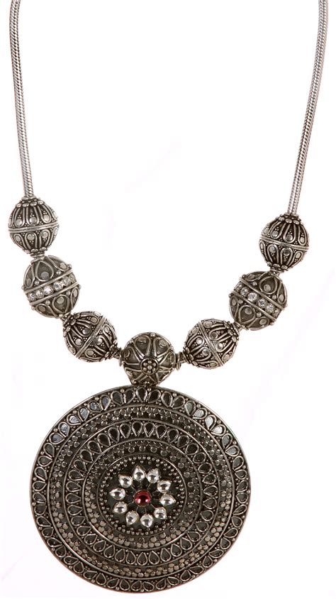 Sterling Necklace with Large Pendant | Exotic India Art