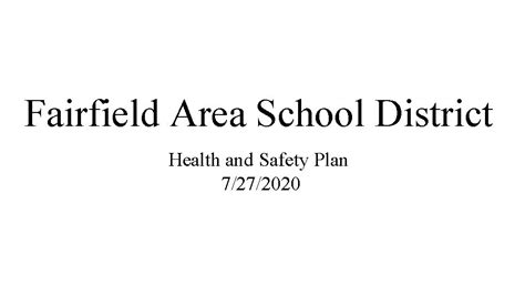 Fairfield Area School District Health and Safety Plan