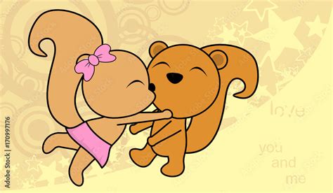 sweet love baby boy and girl kissing squirrel cartoon background in vector format very easy to ...