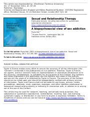 A Biopsychosocial View Of Sex Addiction Exploring The Course Hero