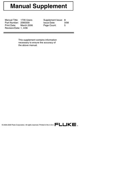 FLUKE 1735 MANUAL SUPPLEMENT Pdf Download | ManualsLib