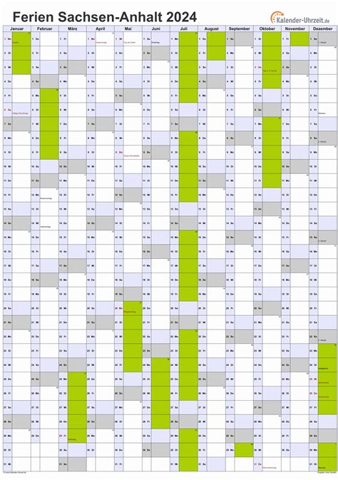 Ferien Sachsen-Anhalt 2024 - Ferienkalender zum Ausdrucken