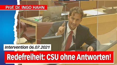 Intervention Prof Dr Ingo Hahn Redefreiheit Csu Ohne Antworten