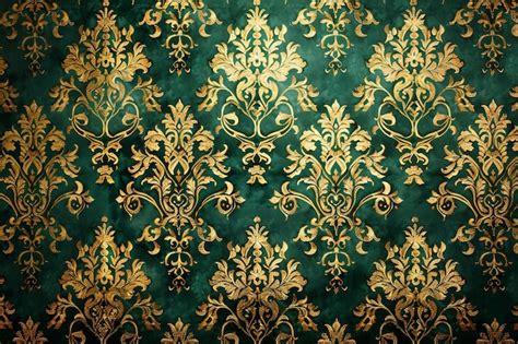 Premium Photo | Emerald Green and Gold Damask Wallpaper