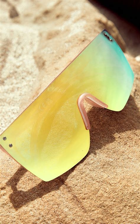 Pink Oversized Mirrored Frameless Visor Sunglasses Accessories Prettylittlething Usa