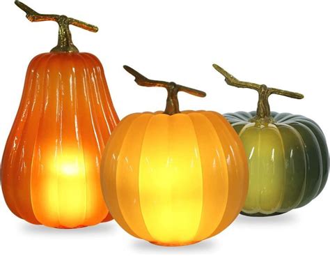 Bdor Glass Pumpkin Set Of 3 Light Up Pumpkin Pumpkin Flameless Candle Pumpkins Decor Indoor