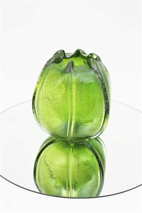 Archimede Seguso Murano Pulegoso Green Glass Ovoid Vase 1950s For Sale At 1stdibs